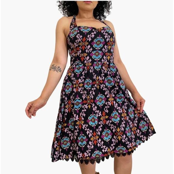 Anthropologie Edme & Esyllte Women’s S Floral Print Dress Halter Lined Flare 50' - Picture 2 of 12